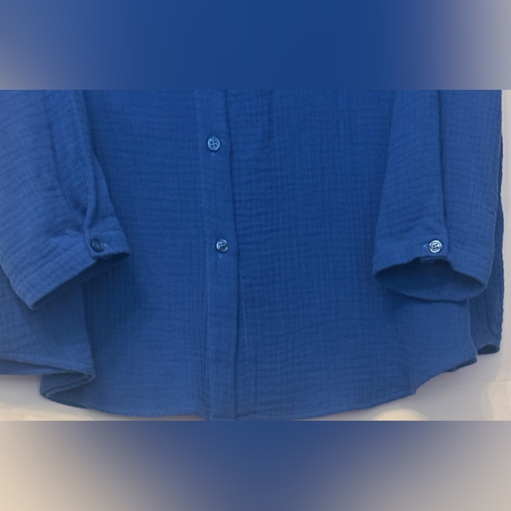 SYMPLI COTTON GAUZE EASY BUTTON UP SHIRT BLOUSE COLOR: MARINE SIZE XL NEW - Picture 3 of 13
